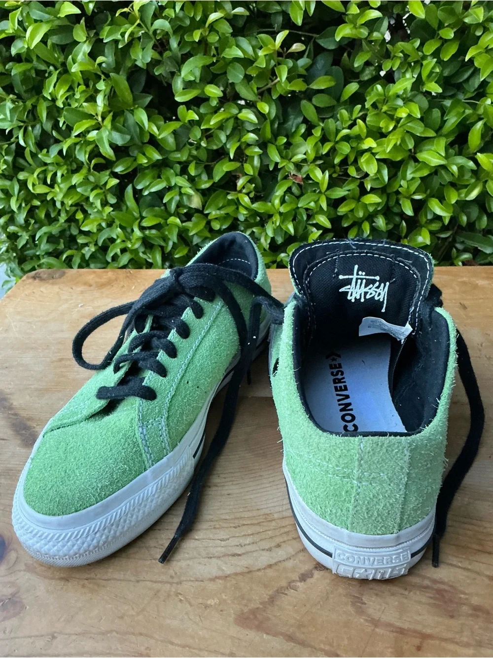 Stussy X Converse Women's Green Suede-Textured Low-Top Sneakers with Black Laces